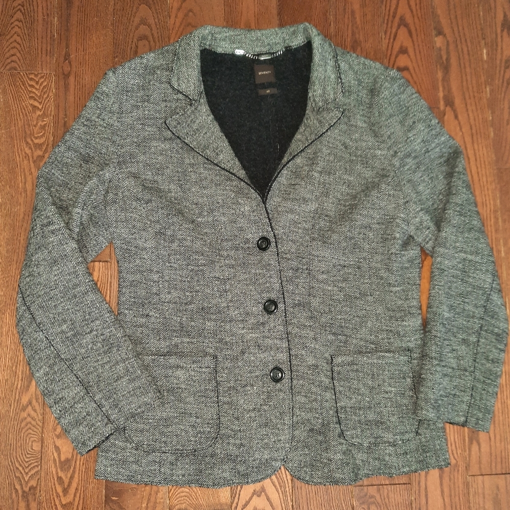LIKE NEW 💥 Seventy Wool Blazer, Size 46, Gray + Black